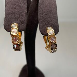 Women's Vintage Clip On Crystal Hoop Earrings
